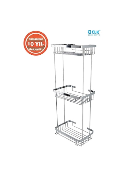 Çelik Banyo Paslanmaz Çelik Taci 3 Lü 23x15 Cm Şampuanlık Köşe Süngerlik Krom