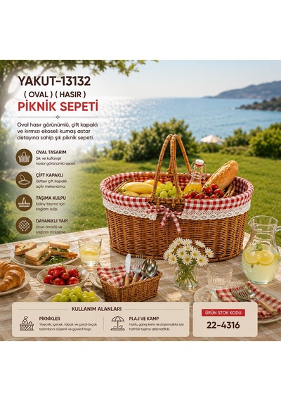 Yakut Piknik Sepeti Oval Hasır- 12'li Paket