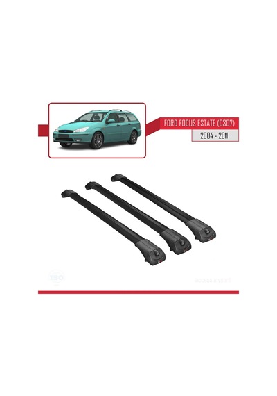 Ford Focus Estate C307 2004-2011 Arası İle Uyumlu Ace-1 Ara Atkı Tavan Barı Siyah 3 Adet Bar