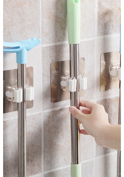 Paspas Süpürge Fırça Ve Mop Askısı Sap Tutucu Mutfak Banyo Askı 1adet Beyaz Diğer