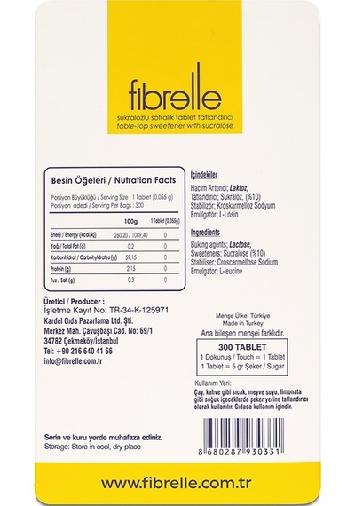 Fibrelle Sukralozlu Tablet Tatlandırıcı 300'lük Kutu