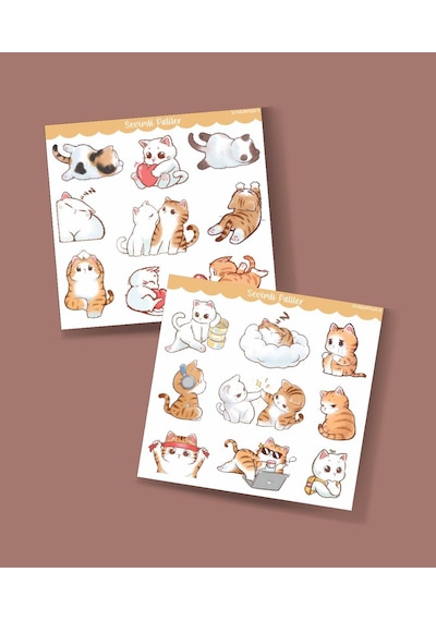 Kedi Çıkartmaları-2 Li - -mat Kağıt-sevimli Kedi Etiketleri -kawai Cat -sevimli Sticker -telefon Süslemeleri Gri