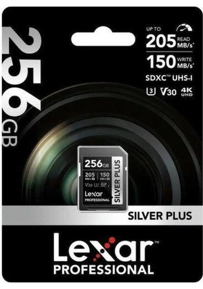 Lexar 256 GB Silver Plus SD UHSI V30 U3 205MB/S Hafıza Kartı