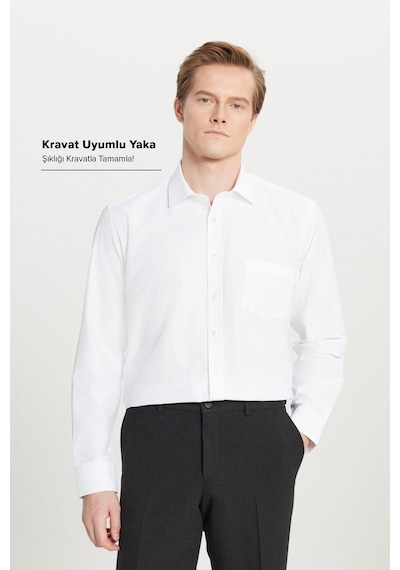AC&Co / Altınyıldız Classics Erkek Beyaz Kolay Ütülenebilir Comfort Fit Geniş Kesim Klasik Yaka Gömlek Beyaz
