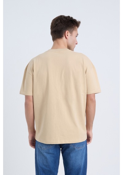 Velvoria Unisex Oversize Basic Bej Renk T-shirt
