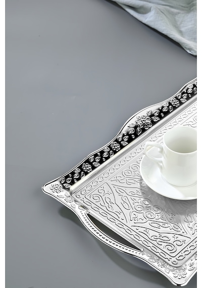 Cooker Sedef Metal Dikdörtgen Sunum Tepsisi 42 Cm Ckr4746 Gümüş