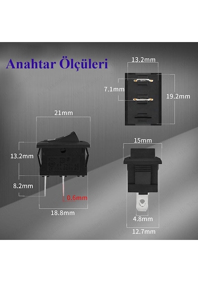 2 Pin On/off Işıksız Power Anahtar 2 Adet