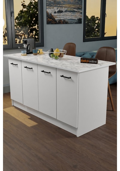 Ae-2040 Vera Mutfak Adası Bar Masası Yemek Masası Dolaplı, Beyaz/beyaz Mermer Raflı, Çok Amaçlı 160 Cm Ae-2040 Vera Mutfak Adası Bar Masası Yemek Masası Dolaplı, Beyaz/beyaz Mermer Raflı, Çok Amaçlı 160 Cm
