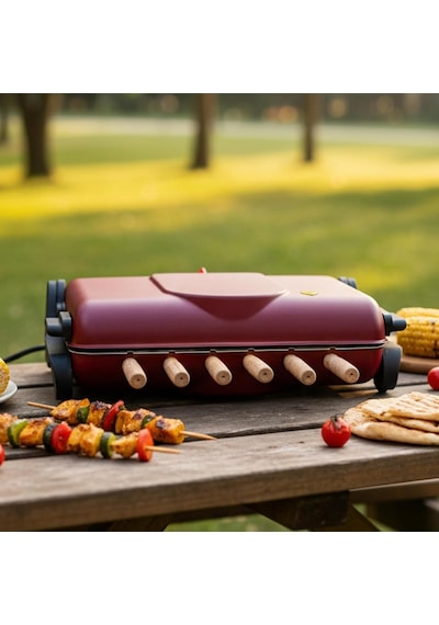 Ab670 1200w Kırmızı Elektrikli Izgara, Kokusuz &amp Dumansız Mangal, Barbekü, 6 Adet Krom-nikel Kaplama Şiş Diğer