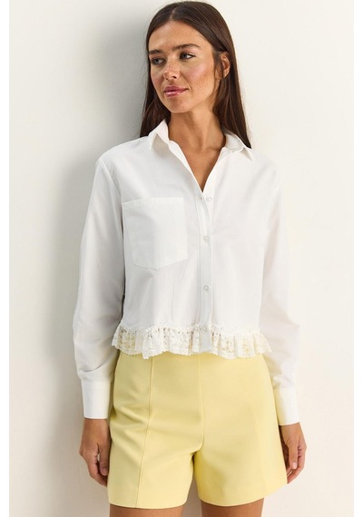 Shade Kadın Dantel Detaylı Poplin Crop Gömlek Dg261024 60286098 - Beyaz