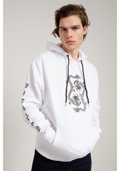 Jahr Marc Dragon Baskılı Beyaz Oversize Erkek Sweatshirt Beyaz
