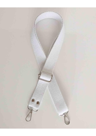 Angel Çanta Aksesuar Beyaz Pamuklu Kolon Ayarlamalı Çanta Sapı Gümüş Metal