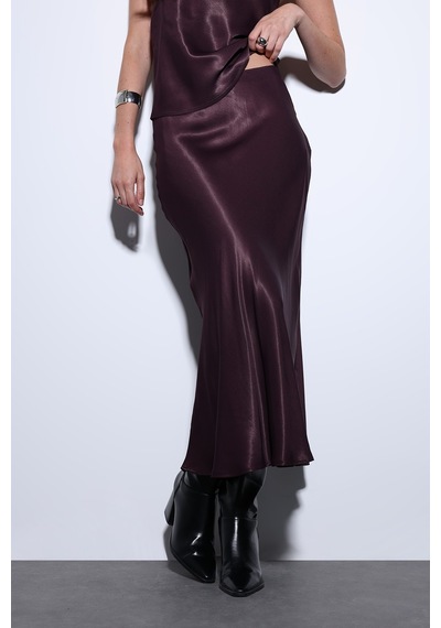 Antioch Saten Midi Etek Bordo