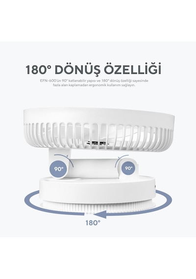 Everest Efn-600 Beyaz 2000mah 8 Inch 4 Kademeli 1500rpm Hız Katlanabilir Masaüstü Usb Fan