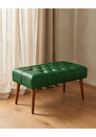 Yeşil Deri Bank Bench Oturma Pufu Modern Salon Antre Puf Ayakkabılık Önü Koltuk 45x90