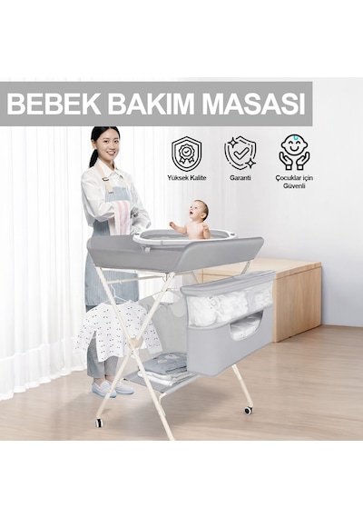 Missidea Relaxus Portatif Bebek Alt Değiştirme Bakım Masası Sepetli Organizer Katlanabilir Taşınabilir İstasyon