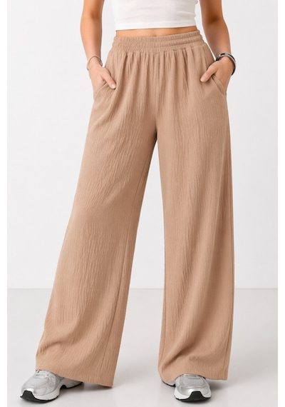 Trend Alisse Beli Lastikli Cepli Bol Paça Kadın Pantolon Vizon Camel - Vizon
