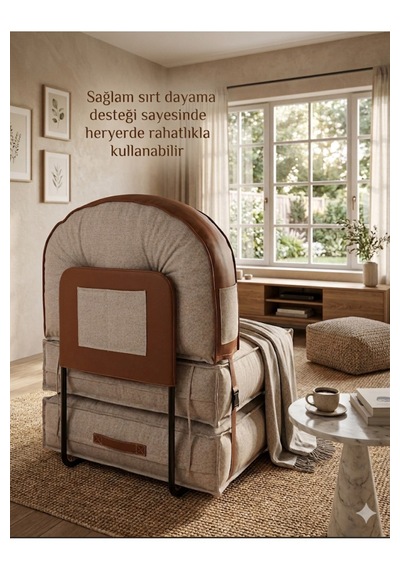 Reyo Pufymax Comfy Zen Oval Bohem Yatak Olabilen Katlanır Berjer & Modüler Yer Yatağı 75x75x 90 Cm Altın