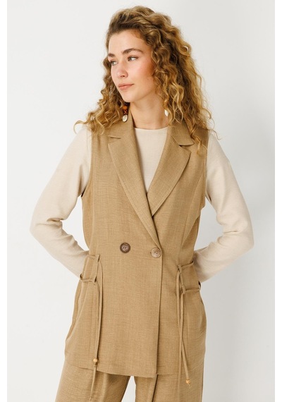 Esswaap Yelek Bluz Pantolon Takım Camel-camel Camel