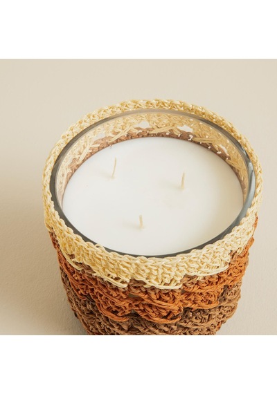 Boho Chic Tığ İşi Kokulu Mum 12x13 Cm Natural