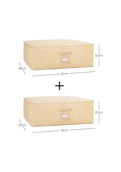 Ocean Home Textile 2'li Büyük Boy Bej Balıksırtı Baza Altı Hurç Set 62 X 46 X 22 Cm Bej