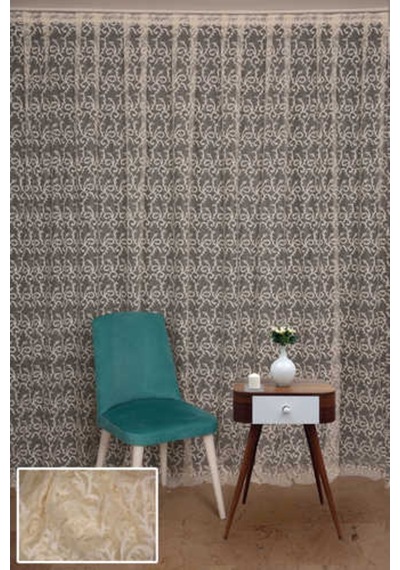 Şal Model Krem Renk Hazır Dikilmiş Pileli Fon Perde 300x260 Cm