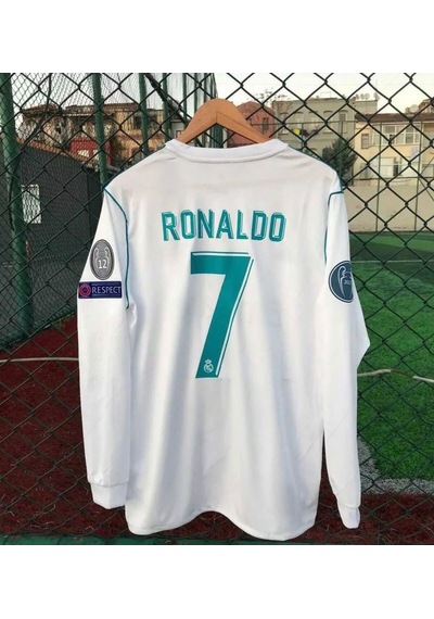 Real Madrid Ronaldo 7 Futbol Forması Uzun Kol Beyaz Çok Renkli
