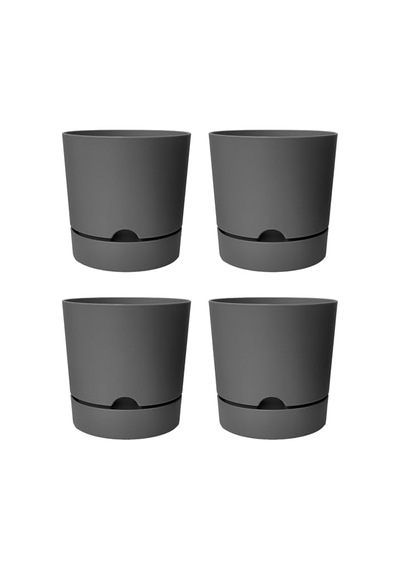 Begonya Saksı Tabaklı Drenajlı Mat Plastik Çiçek Saksısı 4 Adet, 9 Litre, 25cm, Gri