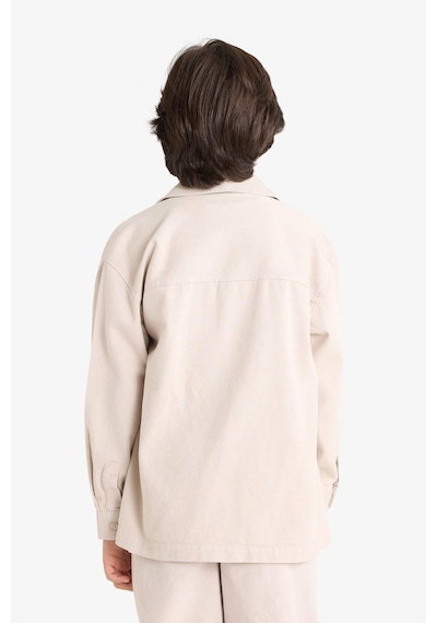 Defacto Erkek Çocuk Oversize Geniş Kalıp Polo Yaka Uzun Kollu Gömlek G3621a825augr302 Gri