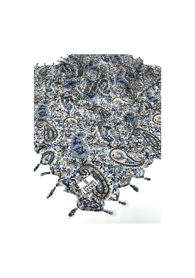 Shawl Secret Sökme Boncuklu Pamuk Yazma - 05868 Vizon-mavi