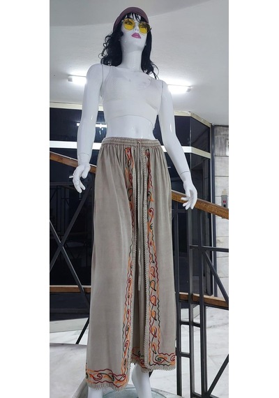 Eren Style Otantik Nakış İşlemeli Harem Şalvar Pantolon Krem