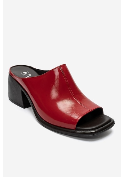Luvi Shoes Sorex Kırmızı Rugan Hakiki Deri Kadın Kalın Topuklu Terlik