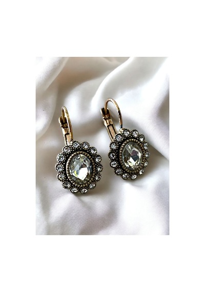 Kristal Taşlı Oval Küpe Tycd144cd5915f0732 Beyaz
