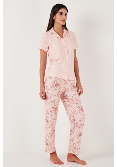 Lela Regular Fit Gömlek Yaka Kısa Kollu Bayan Pijama Takımı 65730101 Somon