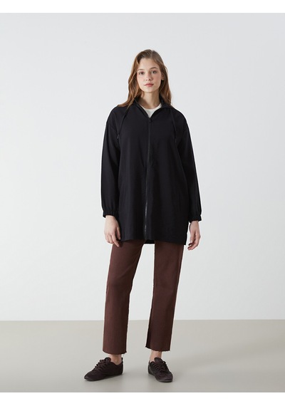 Lcw Modest Siyah Kapüşonlu Düz Oversize Kadın Tunik
