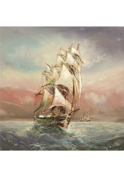 Ivan Aivazovsky Deniz Ve Yelkenliler Doğal Taş Bardak Altlığı 4'lü Set - Natural Stone Coasters - Taş Çok Renkli