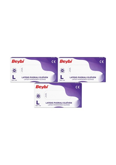 Beybi Lateks Pudralı Muayene Eldiveni L - Large -büyük 300 Lü Set