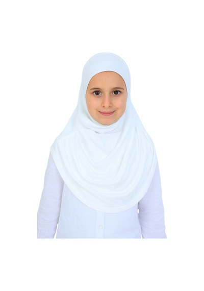Modish Group Kız Çocuk Hazır Başörtüsü Pratik Penye Şal Tesettür Giyim Beyaz