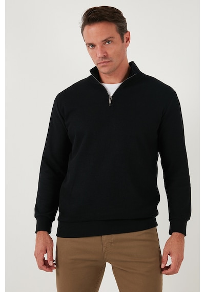 Buratti Pamuklu Regular Fit Yarım Fermuarlı Dik Yaka Erkek Sweat 5905716 Siyah