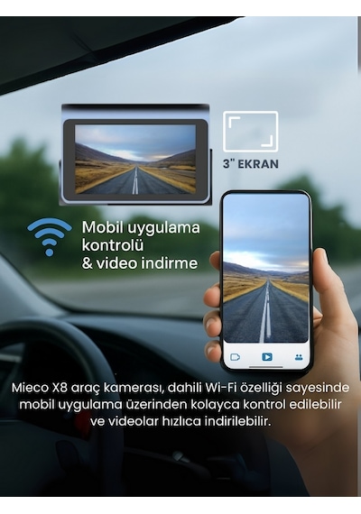 Mieco X8 Wifi /4K UHD/ 170° Ultra Geniş Açı/ ADAS/ Ön + Arka Araç Kamerası