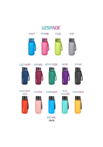 Uzspace 650 Ml Tritan Su Matarası 14 Farklı Renk Softtouch Çok Renkli
