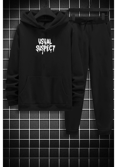 Uyguntarz Unisex Usual Suspect Baskılı Eşofman Takımı Siyah