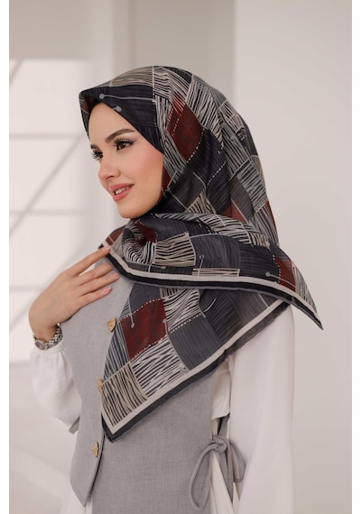 Mimiyum Nota Desen Soft Eşarp Füme
