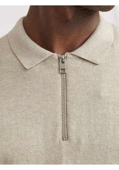 Jack & Jones Erkek Polo Gömlek Einfarbig Bej Sweatshirt - 12268210
