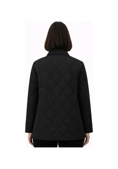 Kadın Desenli Çıtçıtlı Çift Cepli Oversize Kapitone Ceket-391 Siyah
