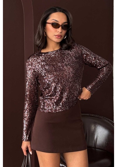 Verymoda Pullu Bluz F1866 Koyu Kahve