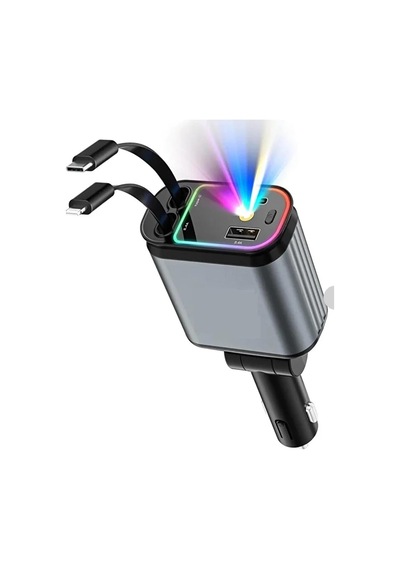 66w Pro Cw1 Led Tavan Aydınlatmalı 4'ü 1 Arada Geri Çekilebilir Çift Kablolu 3.4a Süper Hızlı Araç Şarj Cihaz