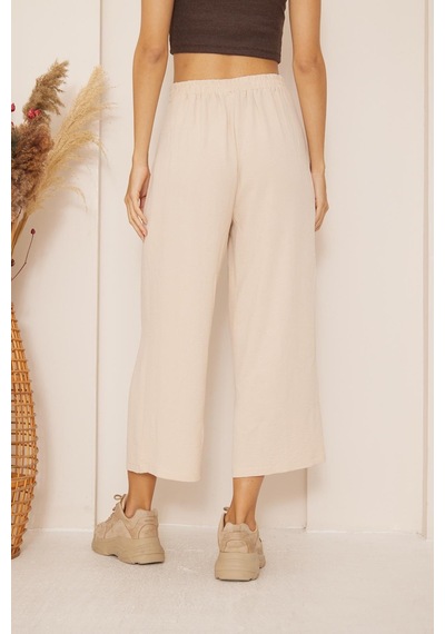 Darlin Moda Bej Yüksek Bel Bol Paça Pantolon Dm3003 Bej