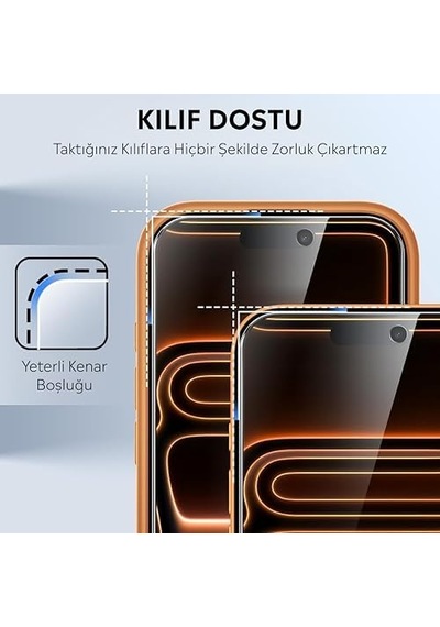 Apple iPhone Uyumlu 17 Pro Max İçin Ultra Şeffaf Full Ekran Korumalı Pro Hayalet Temperli Cam Ekran Koruyucu