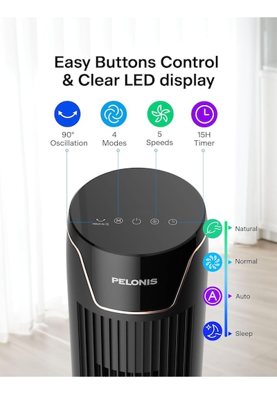 Ayrex Pelonıs Kule Fan, Uzaktan Kumanda, 38db Fısıltı Sessizliği, 5 Hız Kademesi Ve 4 Mod, Led Ekran, 15h Zamanlay